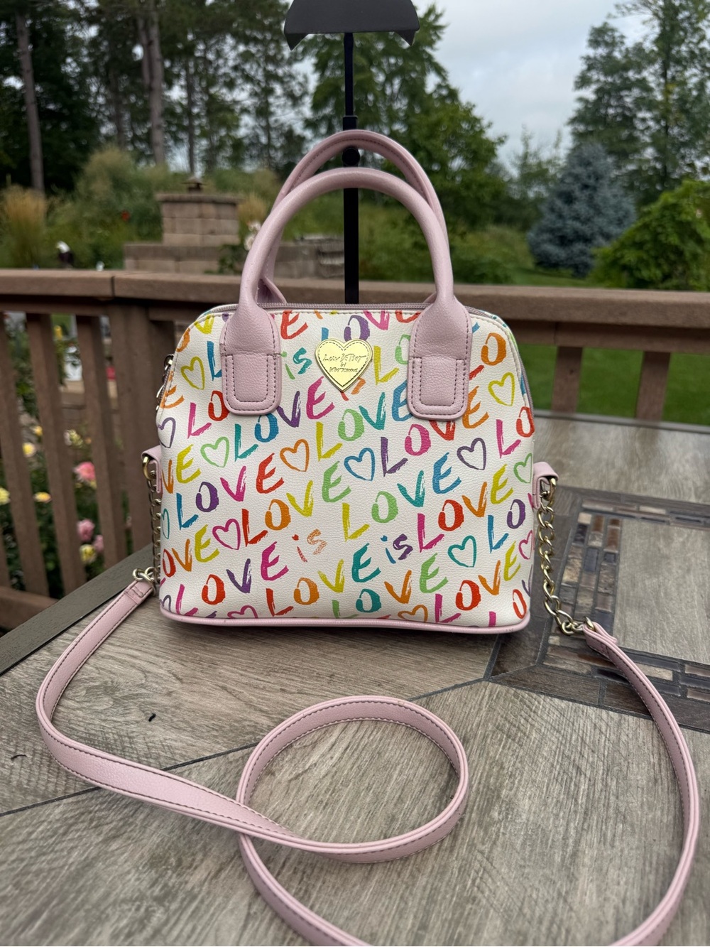 GUC Betsey Johnson LBLIN! 'Love Is Love" Dome Satchel Crossbody.